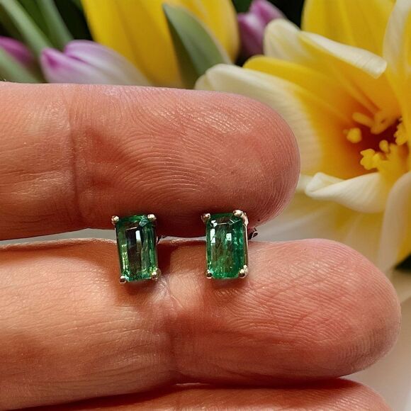 Natural Emerald Stud Earrings 14k White Gold 1.25 Cts Certified $3,490 215625 - Picture 6 of 9